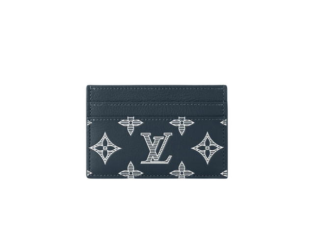 Louis Vuitton Louis Vuitton Porte Cartes Double Card Holder In Ink Blue Monogram Shadow Calfskin White - view 1