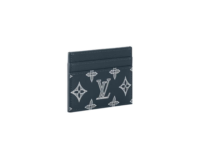 Louis Vuitton Louis Vuitton Porte Cartes Double Card Holder In Ink Blue Monogram Shadow Calfskin White - view 2