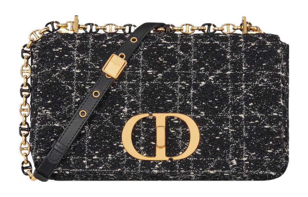 Dior Dior Caro Tweed Shoulder Bag Crossbody Bag Medium Size Women's Black