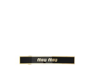 Buy Miu Miu Black Enameled Metal Hair Clip In Black Metal With Gold Hardware Black Gold at Sasom – Authentic and Ready to Ship
