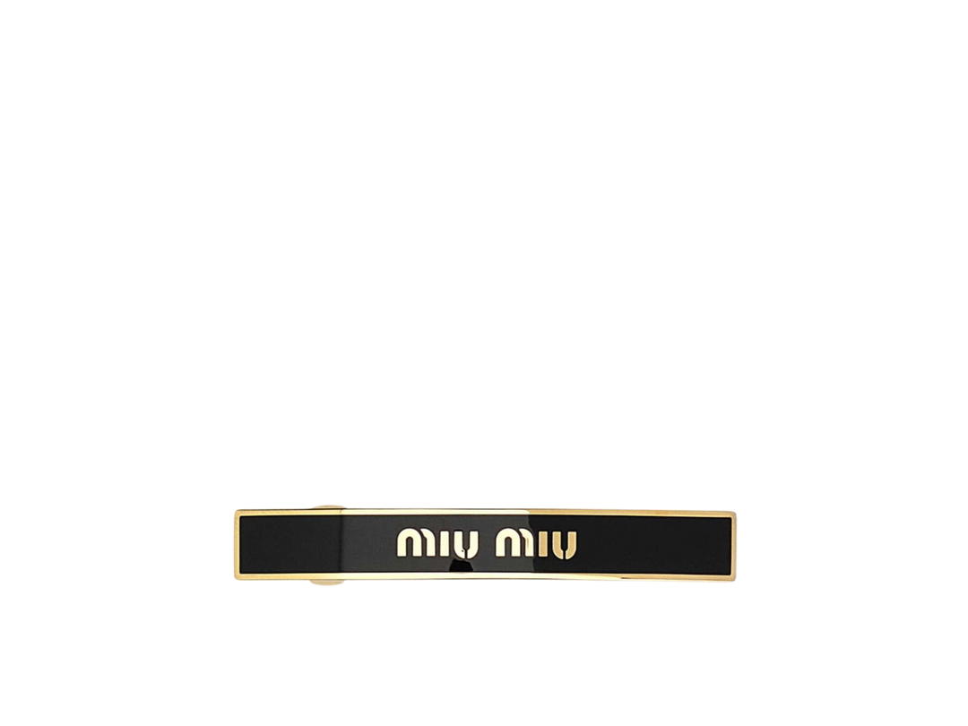 Miu Miu Miu Miu Black Enameled Metal Hair Clip In Black Metal With Gold Hardware Black Gold