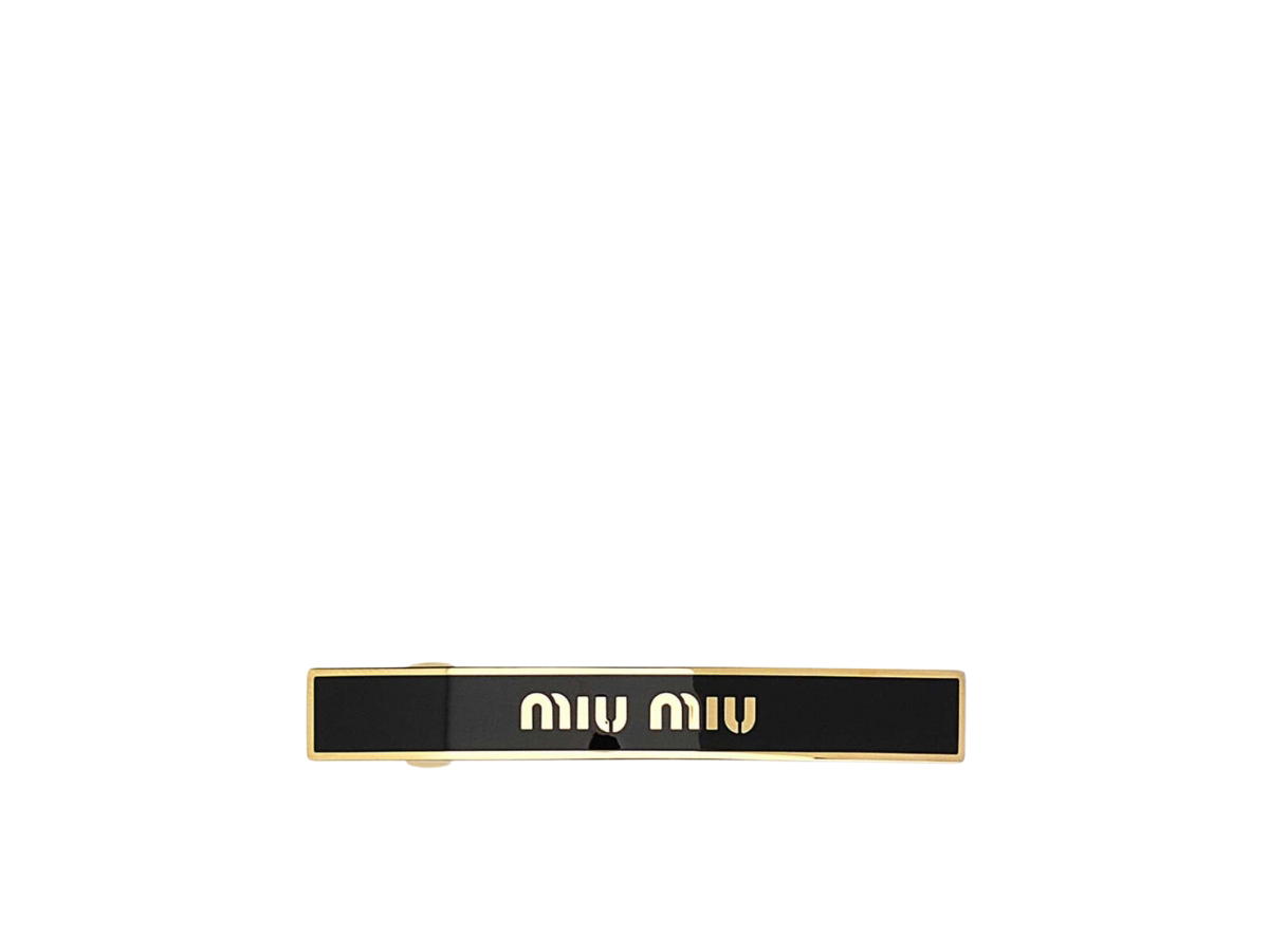 Miu Miu Miu Miu Black Enameled Metal Hair Clip In Black Metal With Gold Hardware Black Gold