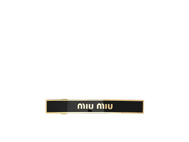Miu Miu Miu Miu Black Enameled Metal Hair Clip In Black Metal With Gold Hardware Black Gold - view 1
