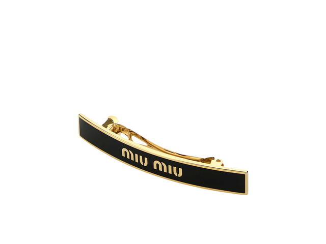 Miu Miu Miu Miu Black Enameled Metal Hair Clip In Black Metal With Gold Hardware Black Gold - view 2