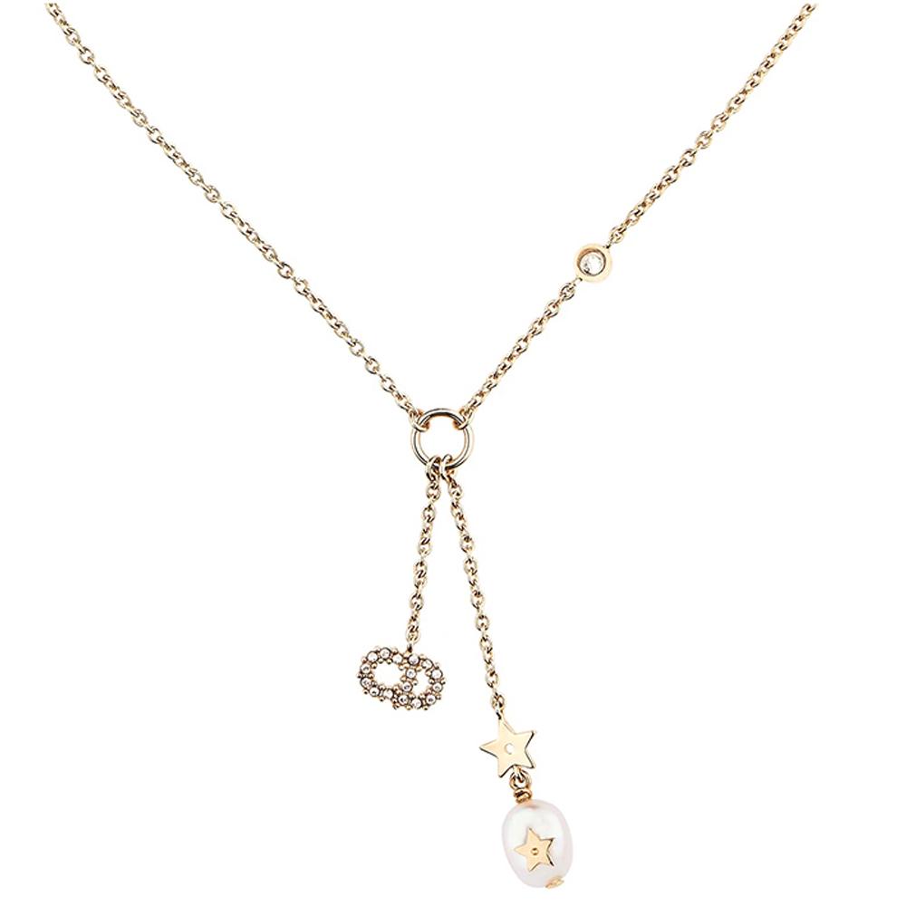 Dior Dior White Crystal Necklaces Women's Gold