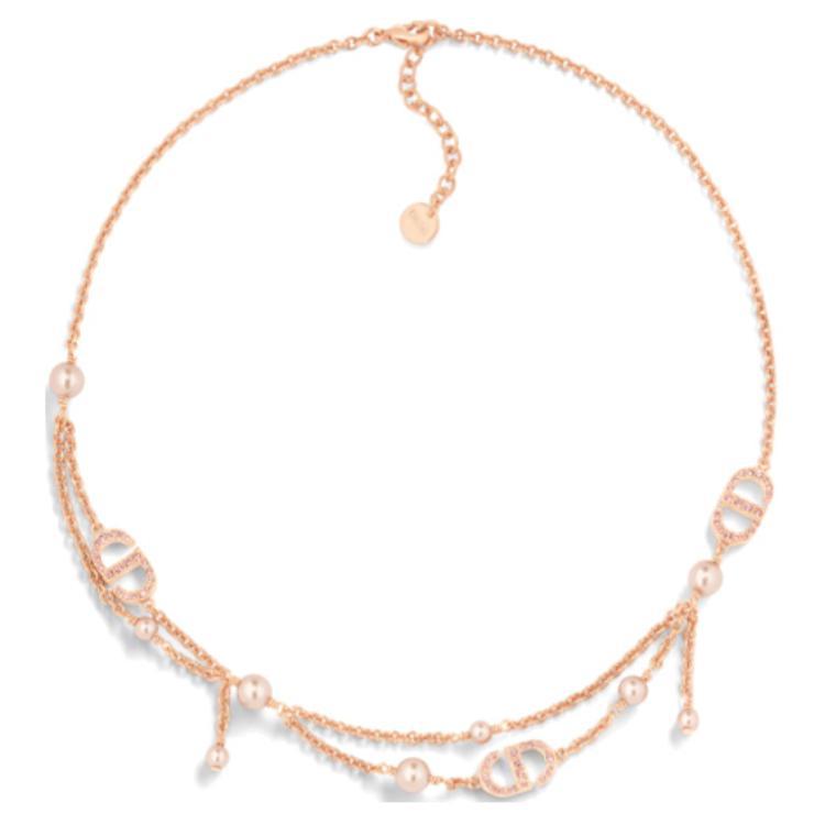 Dior Dior Resin Metal Faux Crystal Necklaces Women's Rose Gold