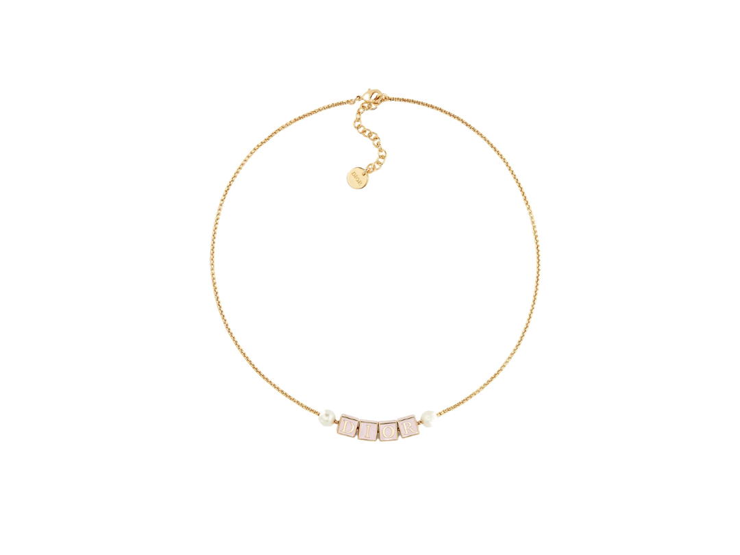 Dior Dior D-Dice Necklace In Gold-Finish Metal With Pale Pink Lacquer And White Resin Pearls