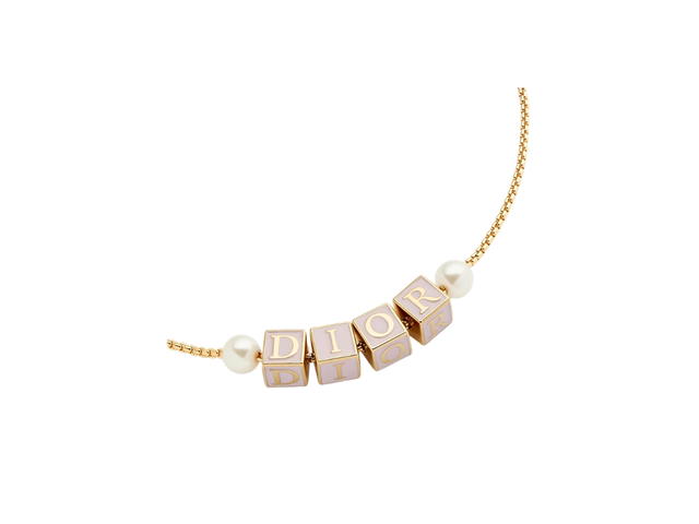 Dior Dior D-Dice Necklace In Gold-Finish Metal With Pale Pink Lacquer And White Resin Pearls - view 2