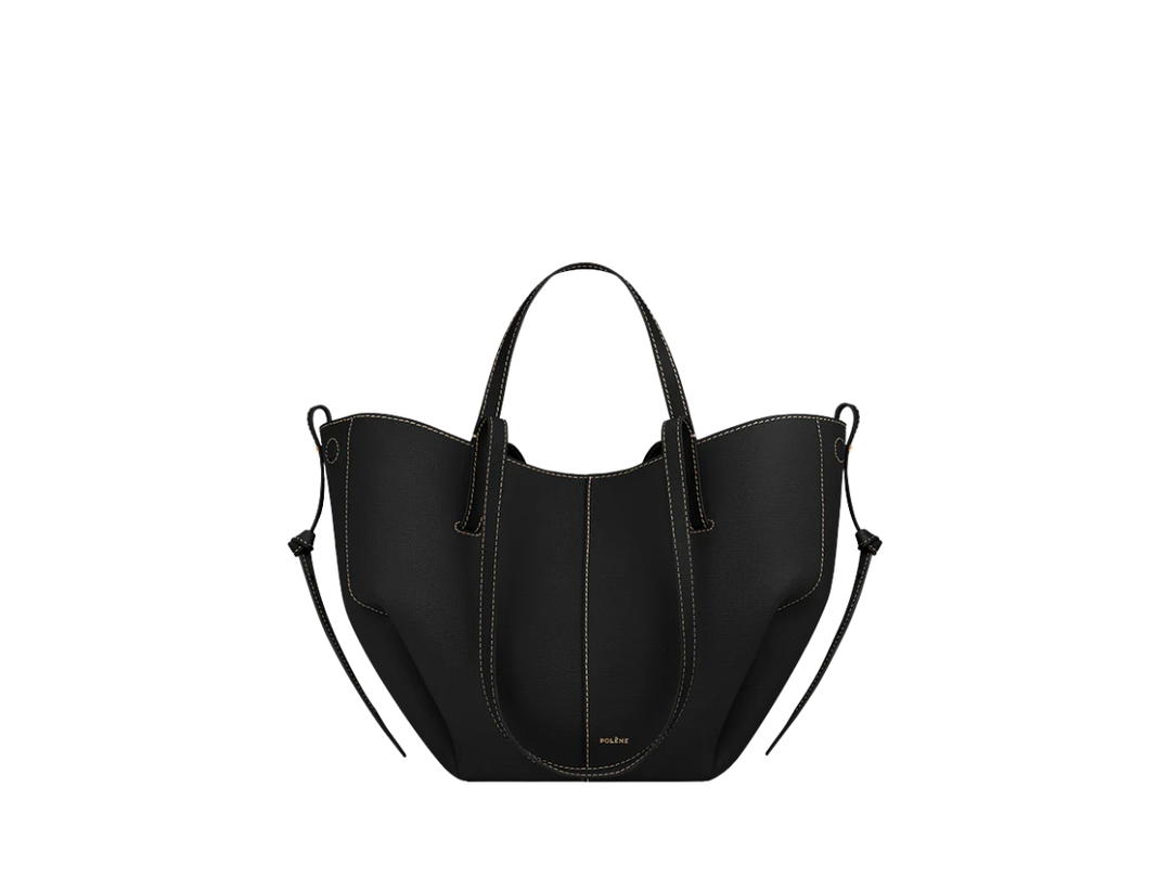 Polene Polene Cyme Mini In Edition Textured Black with Ecru Stitching