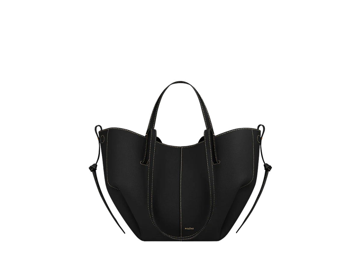 Polene Polene Cyme Mini In Edition Textured Black with Ecru Stitching