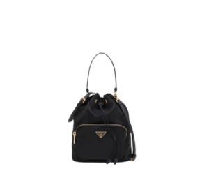 Buy Prada Re-Nylon Bucket Bag In Black Tessuto Nylon And Leather Trim With Gold-Tone Hardware at Sasom – Authentic and Ready to Ship