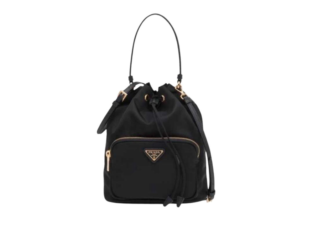 Prada Prada Re-Nylon Bucket Bag In Black Tessuto Nylon And Leather Trim With Gold-Tone Hardware