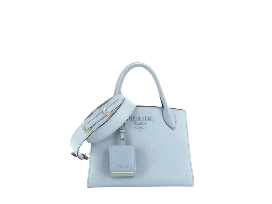 Prada Prada Monochrome Tote Saffiano Leather with City Calfskin Small Blue