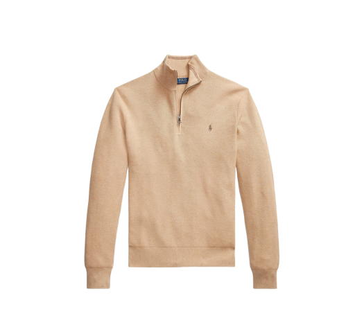 Buy Polo Ralph Lauren Icon Logo Half Zip Cotton Knit Sweater In Camel Heather Camel at Sasom – Authentic and Ready to Ship