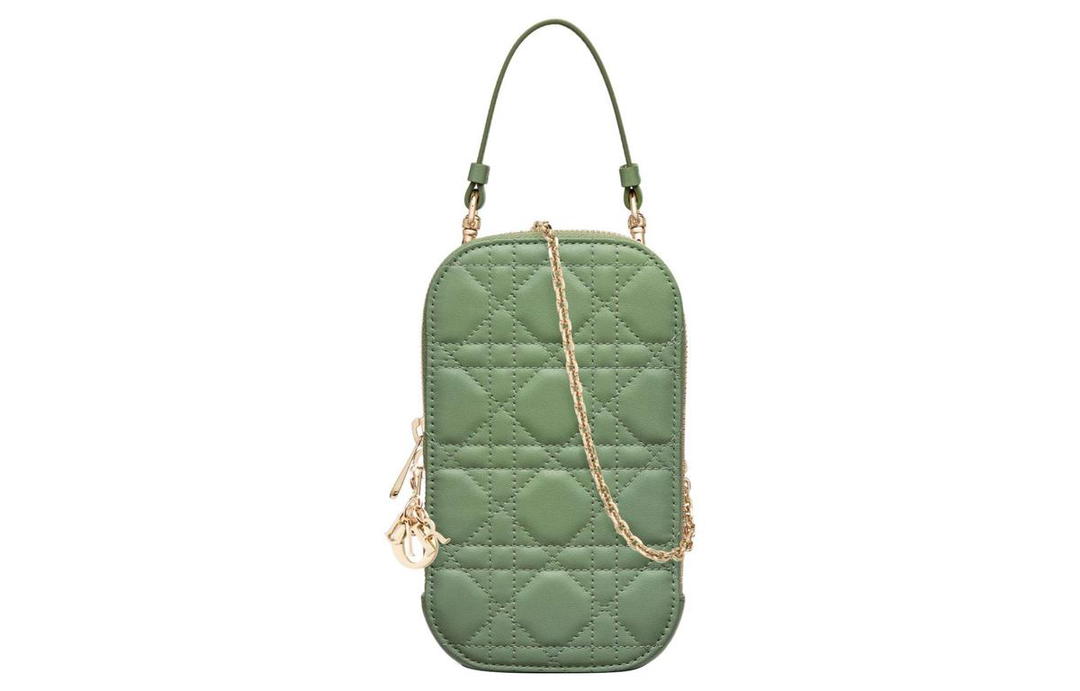 Dior Dior Lady Dior Lambskin Shoulder Bag Crossbody Bag Handbag Cell Phone Pouch Women's Mint Green