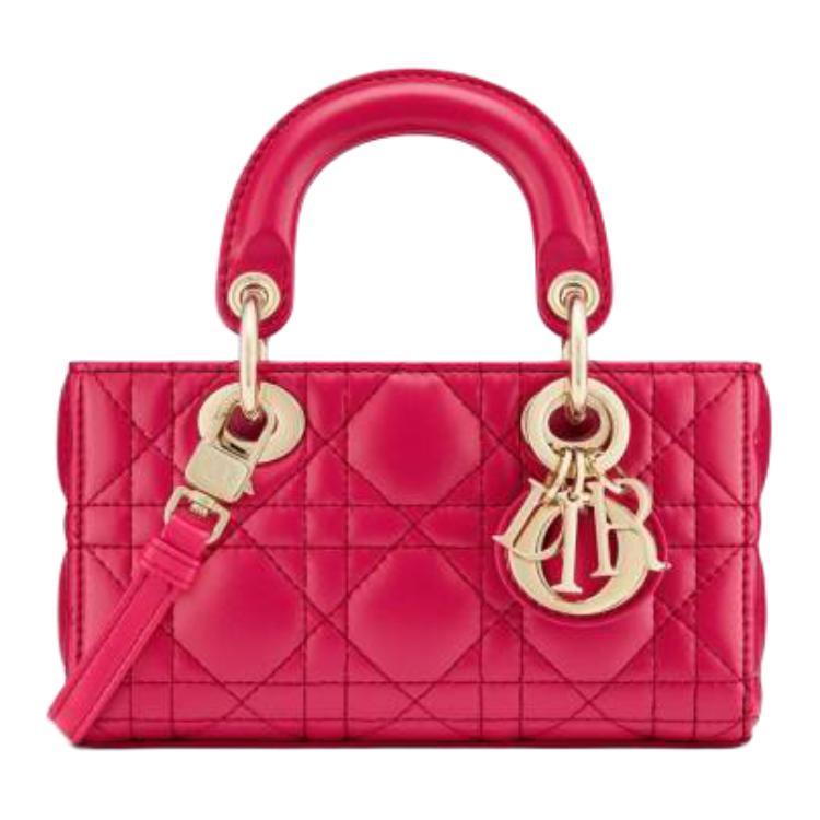 Dior Dior Wicker Pattern Sheepskin Shoulder Bag Crossbody Bag Handbag Extra Mini Women's Rose Red