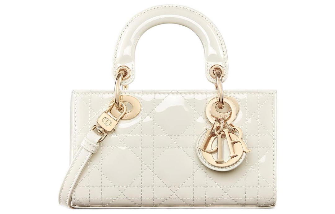 Dior Dior Lady D-JOY Patent Leather Cowhide Dior Bag Shoulder Bag Crossbody Bag Handbag Extra Mini Women's Milk White