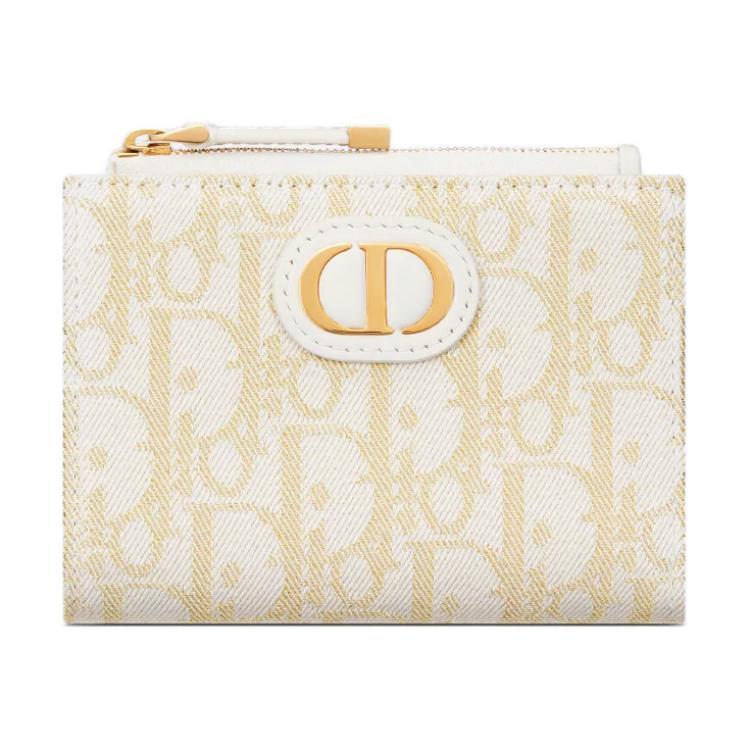 Dior Dior 30 Montaigne Cotton Wallet Women's Gold & White