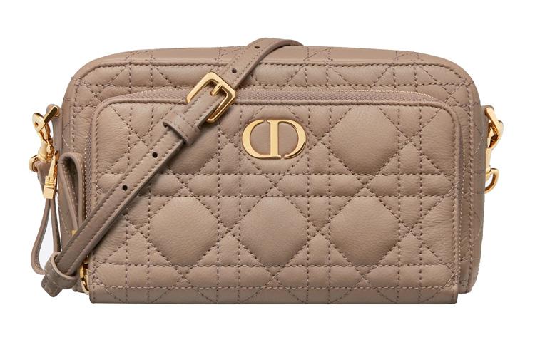 Dior Dior Caro Calfskin Patchwork Leather Clutch Shoulder Crossbody Bag Women's Taupe