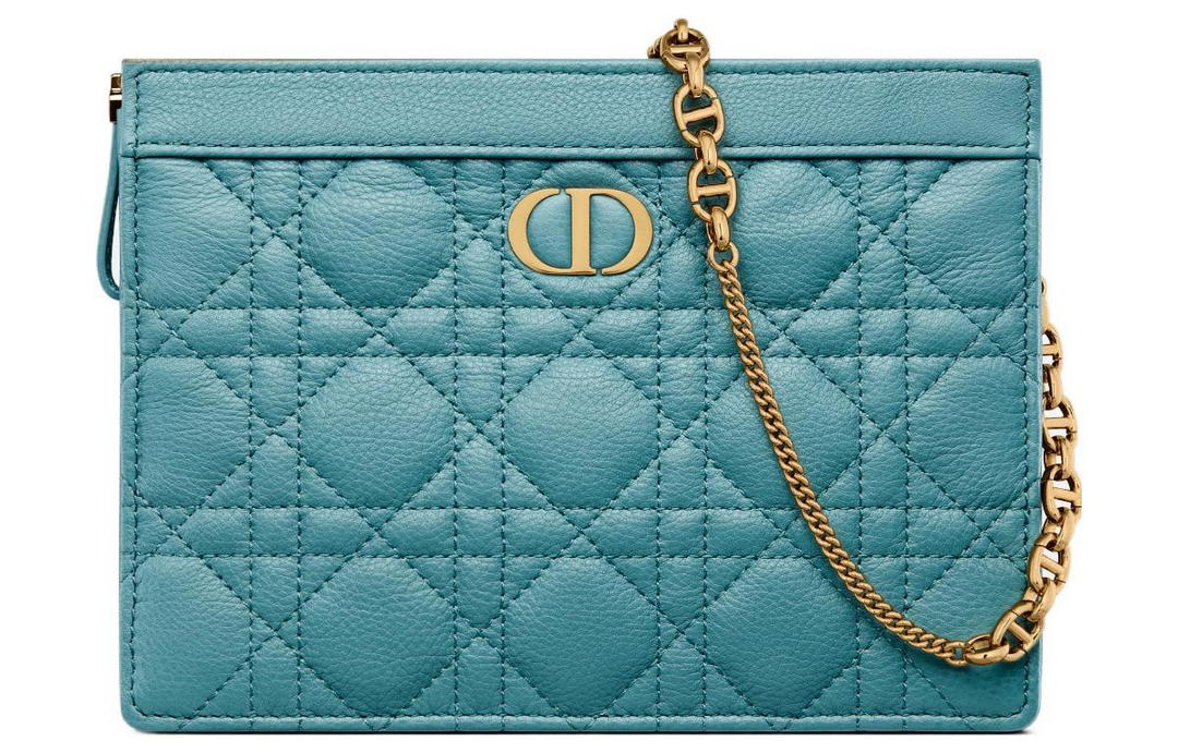Dior Dior Caro Cow Leather Portable One Shoulder Crossbody Clutches Women's Sky Blue