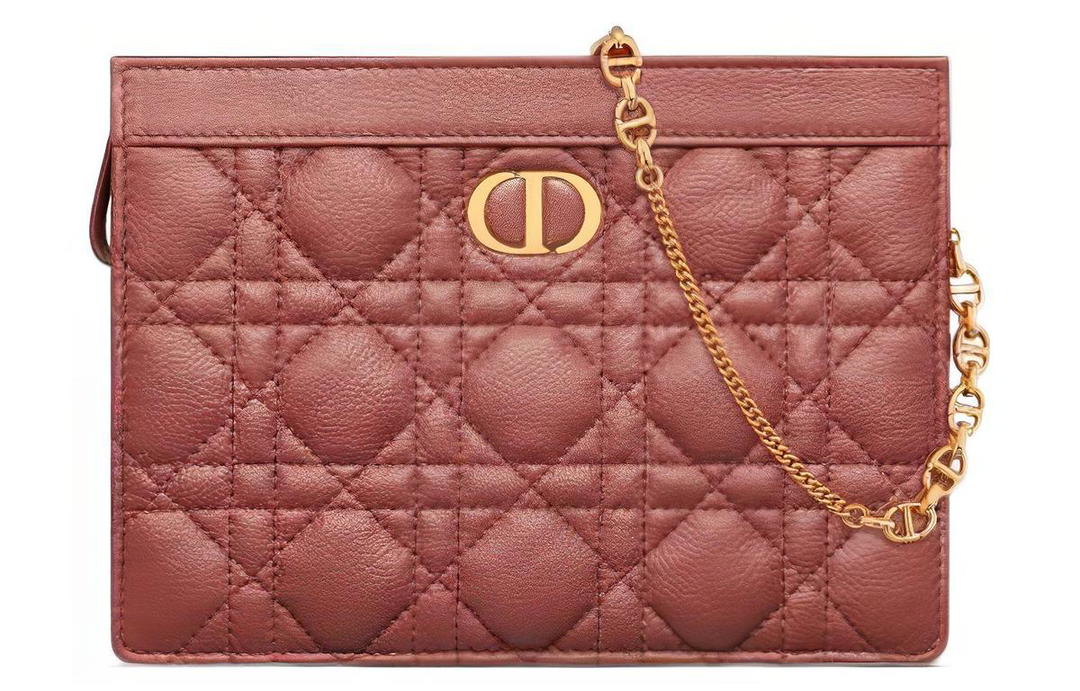 Dior Dior Caro Cow Leather Portable One Shoulder Crossbody Clutches Women's Rose Pink