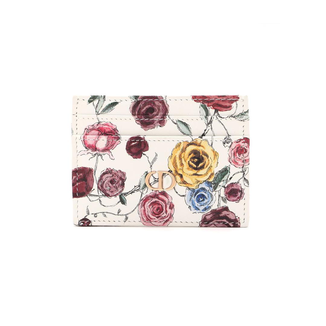 Dior Dior Caro Calfskin Card Holder Women's Multicolor/White