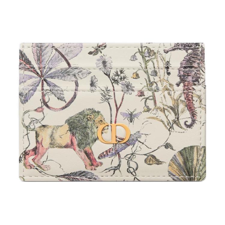 Dior Dior Caro Calfskin Card Holder Women's Beige & Multicolor