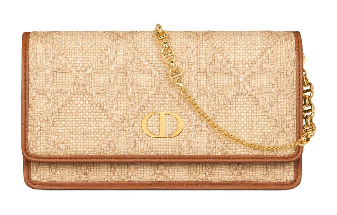 Dior Dior Caro Natural Raffia Clutch Women's Light Brown