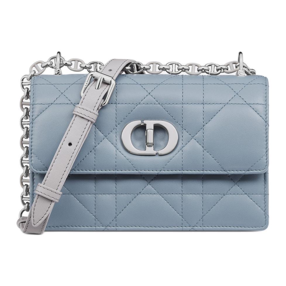 Dior Dior Macrocannage Lambskin Shoulder Bag Crossbody Bag Mini Women's Gray With Gray Accents Blue