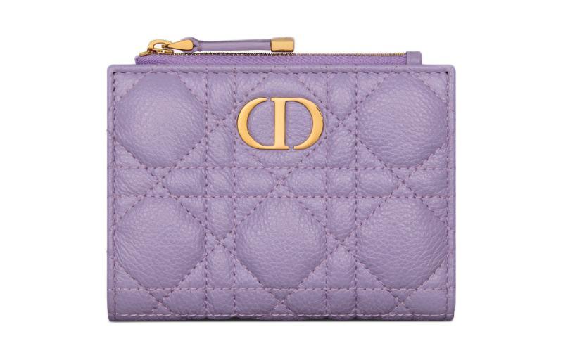 Dior Dior Caro Wicker Pattern Calfskin Wallet Women's Light Purple
