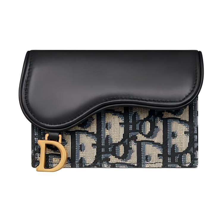Dior Dior Oblique Print Soft Calfskin Card Holder Women's Blue