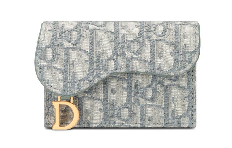 Dior Dior Saddle Oblique Fabric Card Clip Card Holder Coin Purse Regular Women's Gray