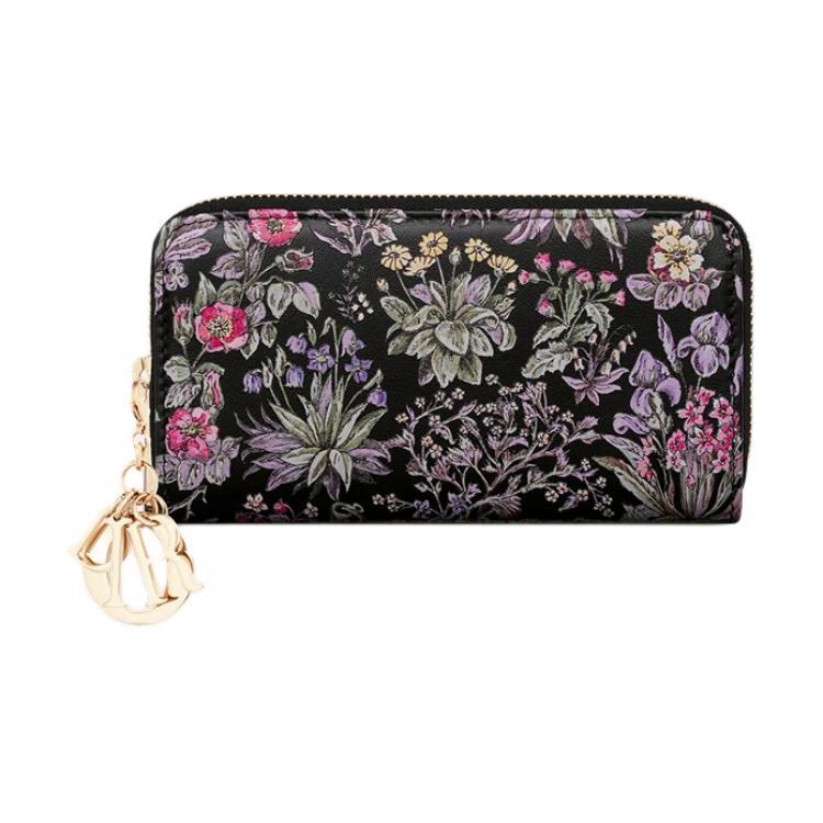 Dior Dior Lady Dior Calfskin Wallet Medium Size Women's Black