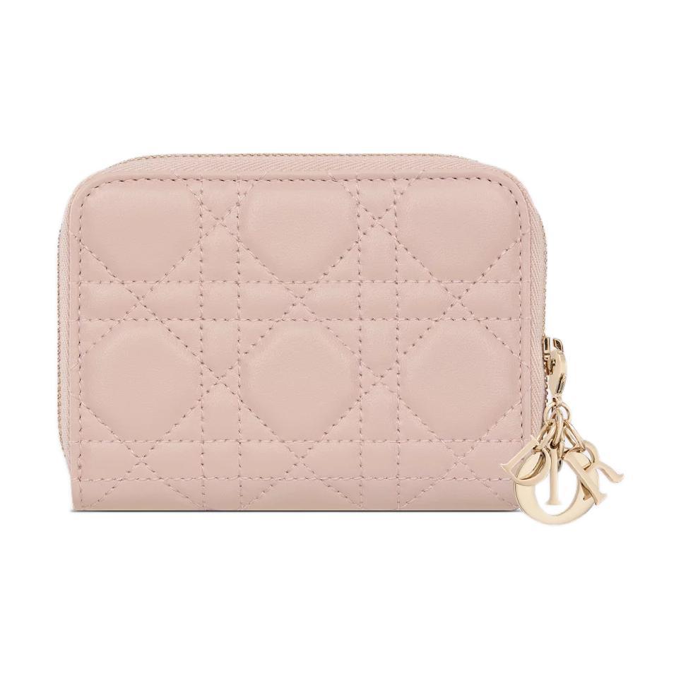 Dior Dior Lady Dior Wicker Pattern Lambskin Wallet Women's Pink Beige