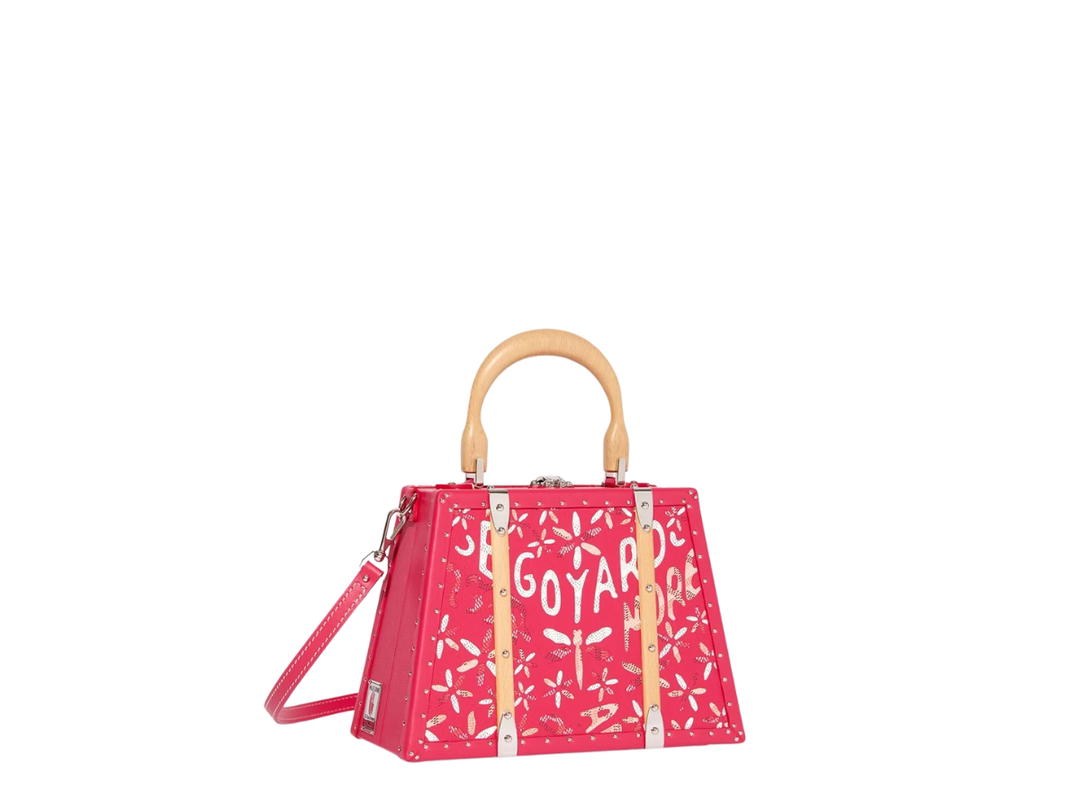 Goyard Goyard Saïgon Mini Marquetry Trunk Bag In Fuchsia Chevroches Calfskin And Goyardine Canvas With Palladium Hardware