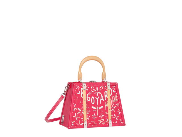Goyard Goyard Saïgon Mini Marquetry Trunk Bag In Fuchsia Chevroches Calfskin And Goyardine Canvas With Palladium Hardware - view 1