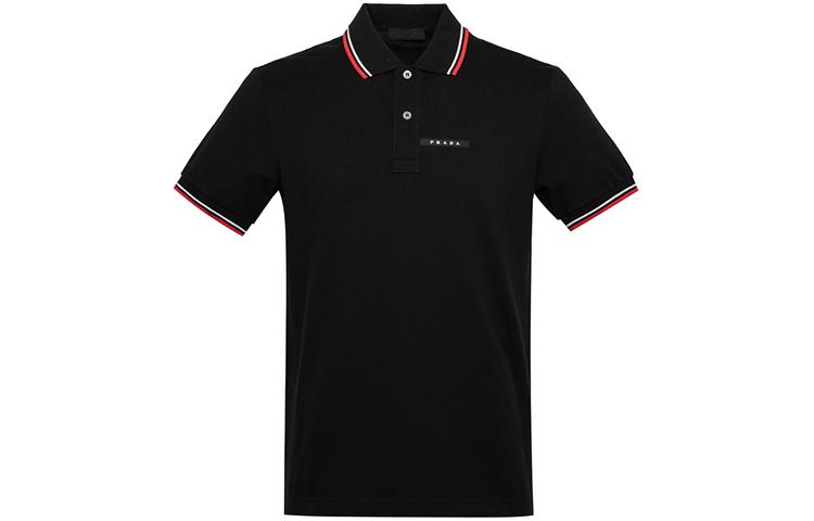Prada Prada Men's Logo Patch Short Sleeve PK Shirt Black