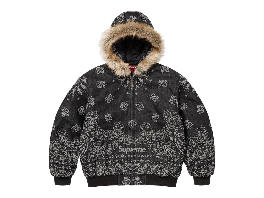 Supreme Supreme Bandana Jacquard Denim Hooded Work Jacket Black