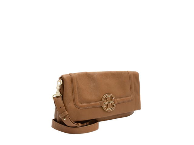 Tory Burch Tory Burch Leather Fold Over Amanda Crossbody In Brown Leather With Gold-Tone Hardware Brown - view 2