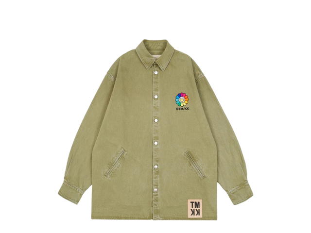 Takashi Murakami Takashi Murakami Flowers Embroidery Patch Cotton Shirts Khaki - view 2