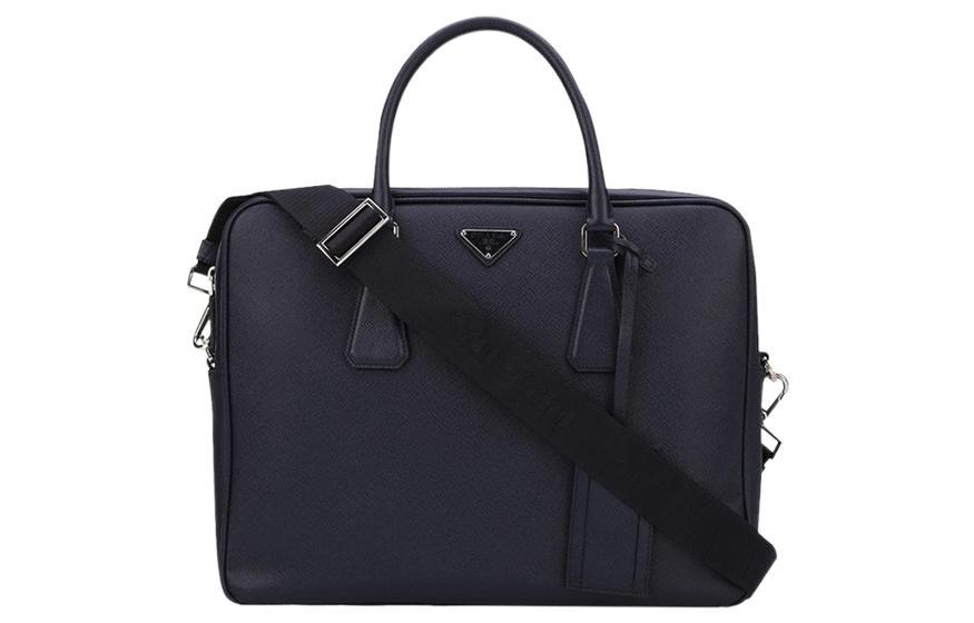 Prada Prada Cow Leather Briefcase Portable Crossbody Bag Shoulder Bag Men's Dark Blue