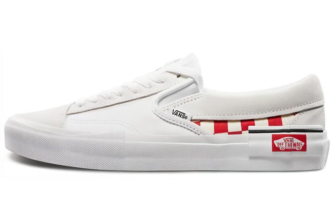 Vans Vans Slip On Cap Low Top Skate Shoes Unisex Red Grid White