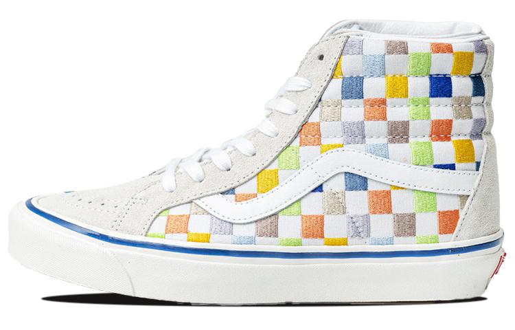 Vans Vans SK8 HI High Top Casual Skate Shoes Unisex Beige Multi Color Grid 'Cream'