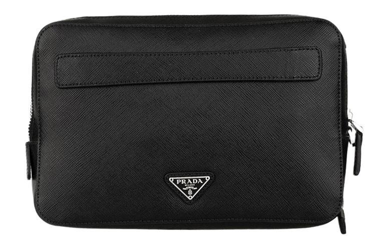 Prada Prada Cow Leather Wrist Bags Clutches Regular Men's Black