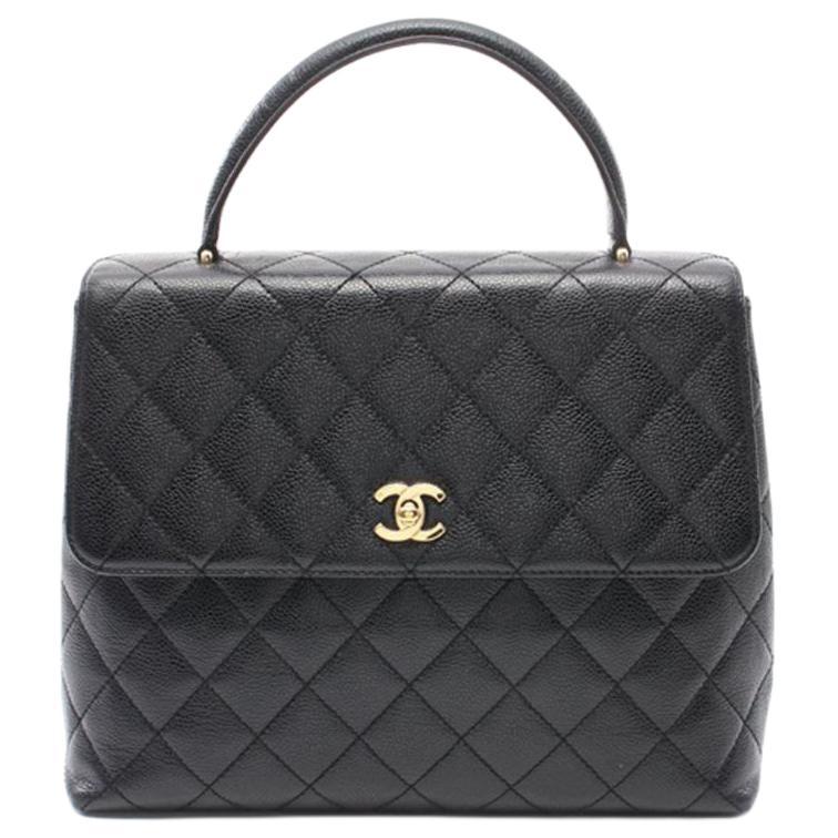 Chanel Chanel Fish Paste Leather Handbag Women's Black