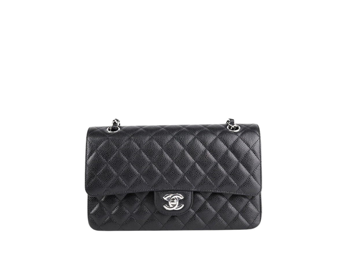 Chanel Chanel Medium Classic Handbag Grained Calfskin Silver Black
