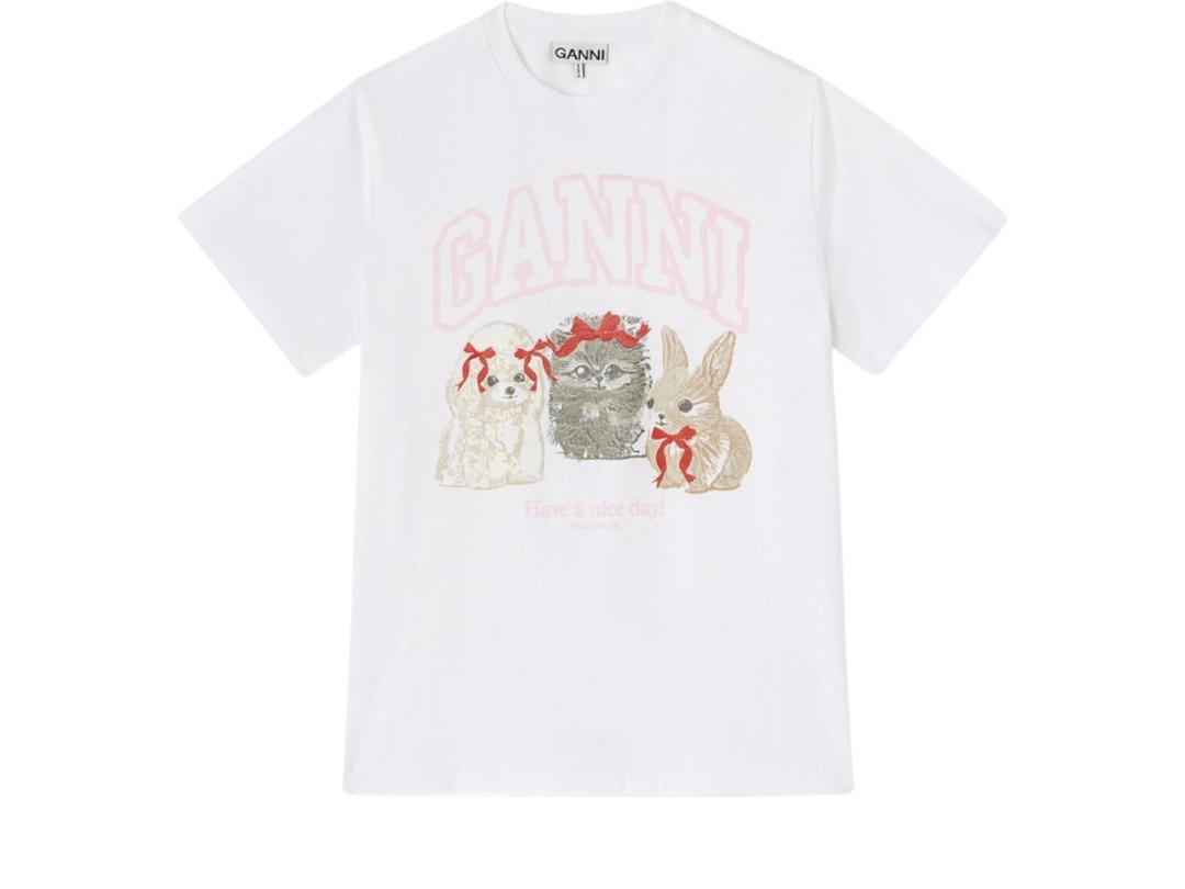 Ganni Ganni Animals Print T-shirt Bright White