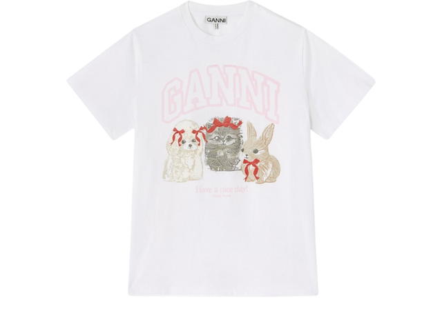 Ganni Ganni Animals Print T-shirt Bright White - view 1
