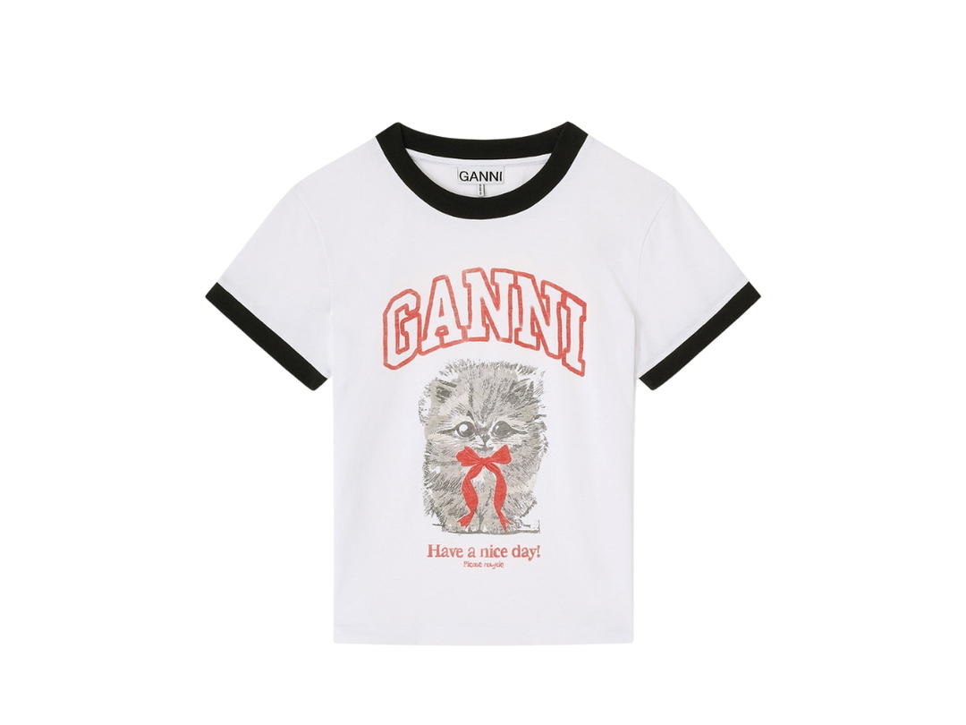 Ganni Ganni Cropped Kitty T-shirt White