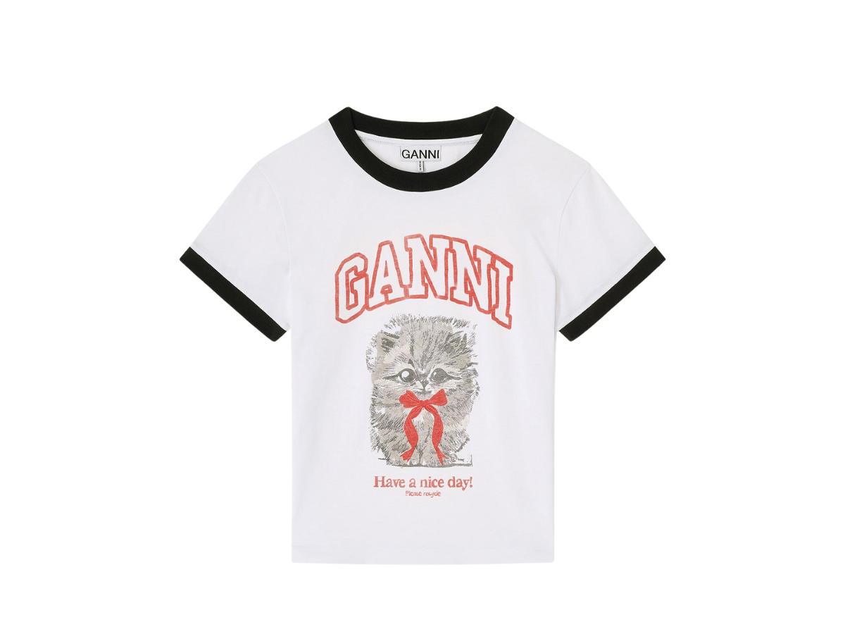 Ganni Ganni Cropped Kitty T-shirt White